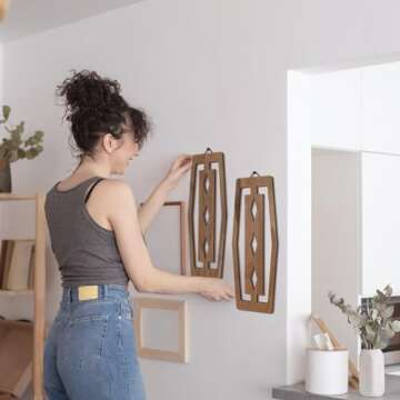 CroBlissful 2 Pcs Mid Century Wall Decor Wood Mid Century Modern Elegance Wall Accents Abstract Wall Decor Geometric Panels for Interior Wall Decor Panel Wall Art for Home Living Room (Dark Brown)