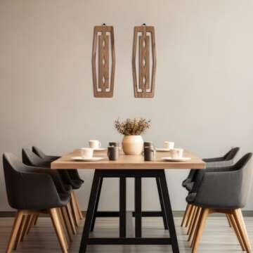 CroBlissful 2 Pcs Mid Century Wall Decor Wood Mid Century Modern Elegance Wall Accents Abstract Wall Decor Geometric Panels for Interior Wall Decor Panel Wall Art for Home Living Room (Dark Brown)
