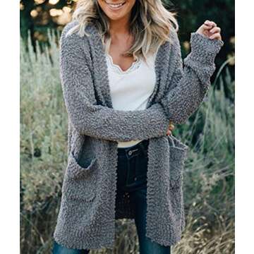 ZESICA Women's Fall Casual Long Sleeve Open Front Soft Chunky Knit Sweater Cardigan Outerwear,Grey,M...
