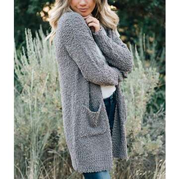 ZESICA Women's Fall Casual Long Sleeve Open Front Soft Chunky Knit Sweater Cardigan Outerwear,Grey,Medium