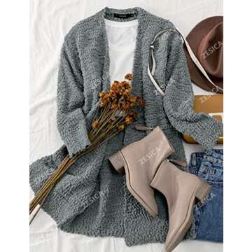 ZESICA Women's Fall Casual Long Sleeve Open Front Soft Chunky Knit Sweater Cardigan Outerwear,Grey,Medium