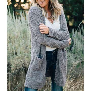 ZESICA Women's Fall Casual Long Sleeve Open Front Soft Chunky Knit Sweater Cardigan Outerwear,Grey,Medium