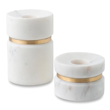 Cork & Mill Handcrafted Candle Holders in Marble & Brass