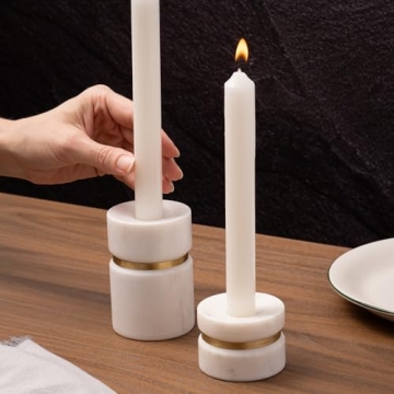 Cork & Mill Handcrafted Candle Holders in Marble & Brass