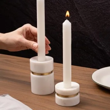 Cork & Mill Handcrafted Candle Holders in Marble & Brass