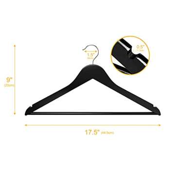 Cozymood Sturdy Wooden Hangers 20 Pack Durable & Slim Clothes Hanger with 360° Rotatable Hook Natural Finish & Notches Wood Hangers Premium Coat Hanger for Closet Clothes Hangers (Black)