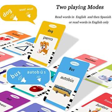 Startcan Spanish & English Talking Flash Cards for Toddlers 1 2 3 4 5 6, Audible Toys for Kids to Learn Spanish - 258 Cards and 516 Words(Blue)
