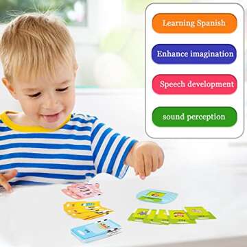 Startcan Spanish & English Talking Flash Cards for Toddlers 1 2 3 4 5 6, Audible Toys for Kids to Learn Spanish - 258 Cards and 516 Words(Blue)