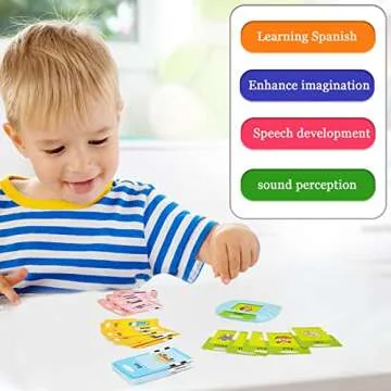 Startcan Spanish & English Talking Flash Cards for Toddlers 1 2 3 4 5 6, Audible Toys for Kids to Learn Spanish - 258 Cards and 516 Words(Blue)