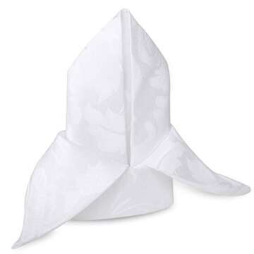 ColorBird Washable Cloth Napkins Set of 4, Scroll Damask Jacquard Dinner Napkins Cloth Bulk, 17 x 17 Inch Water Resistant Spillproof Cotton Ivory Napkins Cloth for Brunch Weddings Parties Banquets