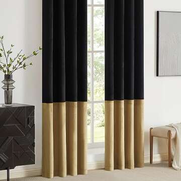BULBUL Black Gold Velvet Window Curtains 96" Long