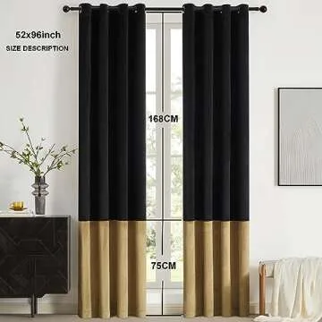 BULBUL Black Gold Velvet Window Curtains 96" Long