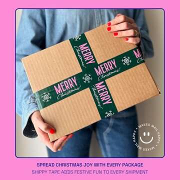 Merry Christmas Snowflake Decorative Packing Tape Cute Holiday Packaging and Shipping Tape - Green Pink, 1.88" x 110 Yards (330 feet)