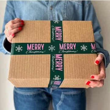 Merry Christmas Snowflake Decorative Packing Tape Cute Holiday Packaging and Shipping Tape - Green Pink, 1.88" x 110 Yards (330 feet)