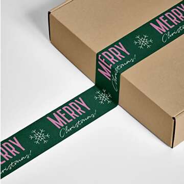 Merry Christmas Snowflake Decorative Packing Tape Cute Holiday Packaging and Shipping Tape - Green Pink, 1.88" x 110 Yards (330 feet)