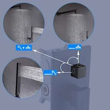 KES Shower Faucets Sets Complete Matte Black Shower System 10 Inches Rain Shower Head with Handheld Shower Valve and Trim Kit Pressure Balance, XB6230-BK