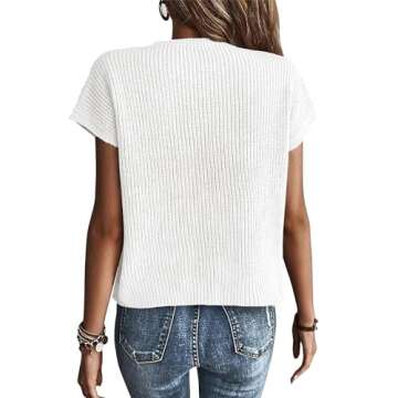 KIRUNDO Womens Spring Cap Sleeve Tops 2025 Summer Casual Crew Neck Lightweight Sweater Vest Ribbed Knit Pullover (Striped White, Large)