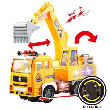 JOYIN 3-in-1 Toy Trucks, Automatic Bump & Go Fire Truck Toy, Garbage Truck, Play Excavator with Lights and Music, Vehicle Toys Gifts for Kids Boys and Girls 2-8 Years Old