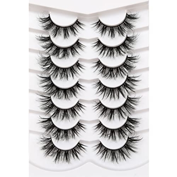 Pooplunch False Eyelashes Wispy Mink Lashes Cat Eye Look 8D Volume Fluffy Natural Fake Eyelash Faux ...
