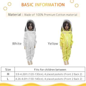 TINTON LIFE Kids Beekeeping Suits - 100% Cotton, Full Body Protection