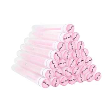 50 Pcs Pink Lash Disposable Mascara Brushes - Diamond Eyelash Spoolies with Sanitary Tubes