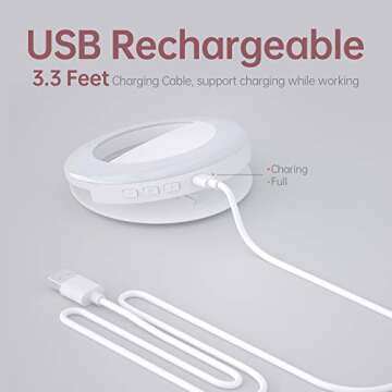 Meifigno Upgraded Selfie Ring Light, [3 Light Modes] [Rechargeable] with Double Row 60 LED Lights, 4-Level Clips On Mini Small Circle Light Compatible with iPhone 16 15 14 13 12 11 Pro Max iPad Laptop