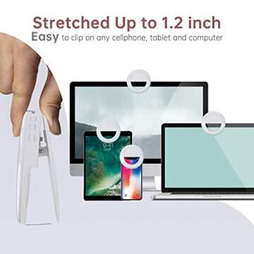 Meifigno Upgraded Selfie Ring Light, [3 Light Modes] [Rechargeable] with Double Row 60 LED Lights, 4-Level Clips On Mini Small Circle Light Compatible with iPhone 16 15 14 13 12 11 Pro Max iPad Laptop