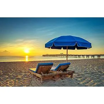 AMMSUN 7.5ft Heavy Duty HIGH Wind Beach Umbrella Commercial Grade Patio Beach Umbrella with Air Vent Ash Wood Pole & Carry Bag UPF 50+ Protection for Patio Garden Beach Pool Backyard Blue