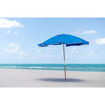 AMMSUN 7.5ft Heavy Duty HIGH Wind Beach Umbrella Commercial Grade Patio Beach Umbrella with Air Vent Ash Wood Pole & Carry Bag UPF 50+ Protection for Patio Garden Beach Pool Backyard Blue