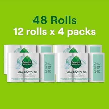 Seventh Generation Toilet Paper Recycled Bath Tissue 4-Pack 100% Recycled Paper 2-ply without Chlorine Bleach 12 Rolls
