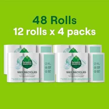 Seventh Generation Toilet Paper Recycled Bath Tissue 4-Pack 100% Recycled Paper 2-ply without Chlorine Bleach 12 Rolls