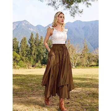 Scarlet Darkness Renaissance Skirt - Women’s Elegant High Waist Flowy A-Line Boho Style