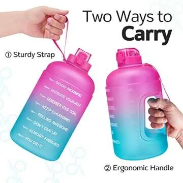 Venture Pal Half Gallon Water Bottle - 64 oz Water Bottle with Time Maker & Sturdy Handle - Leakproof Motivational Water Bottle to Track Your Daily Water Intake