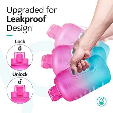 Venture Pal Half Gallon Water Bottle - 64 oz Water Bottle with Time Maker & Sturdy Handle - Leakproof Motivational Water Bottle to Track Your Daily Water Intake