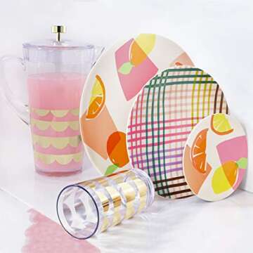 Kate Spade New York BPA-Free Melamine Accent Plate, Heavy Duty Plastic Kitchen/Outdoor Dining Serveware, Rainbow Plaid