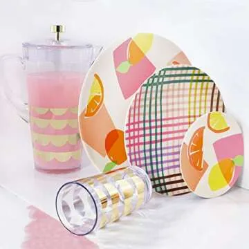 Kate Spade New York BPA-Free Melamine Accent Plate, Heavy Duty Plastic Kitchen/Outdoor Dining Serveware, Rainbow Plaid