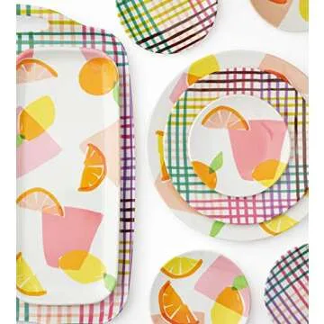 Kate Spade New York BPA-Free Melamine Accent Plate, Heavy Duty Plastic Kitchen/Outdoor Dining Serveware, Rainbow Plaid