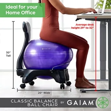 Gaiam Blue Balance Ball Chair Ergonomic Fitness Desk Chair