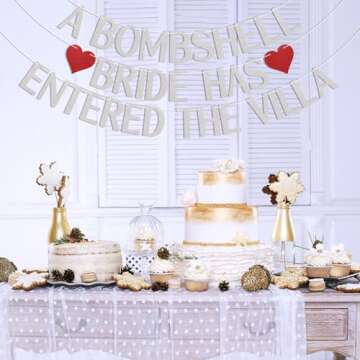 A Bombshell Bride Has Entered The Villa Banner, Bombshell Villa Bridesmaid Party Decor, Love Island Bach Weekend Decor, Love Themed Island Bachelorette Party Decorations Silver