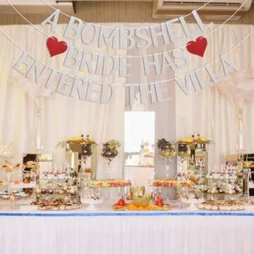 A Bombshell Bride Has Entered The Villa Banner, Bombshell Villa Bridesmaid Party Decor, Love Island Bach Weekend Decor, Love Themed Island Bachelorette Party Decorations Silver