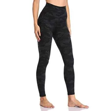Colorfulkoala Women's High Waisted Tummy Control Workout Leggings 7/8 Length Yoga Pants with Pockets (L, Deep Grey Camo)