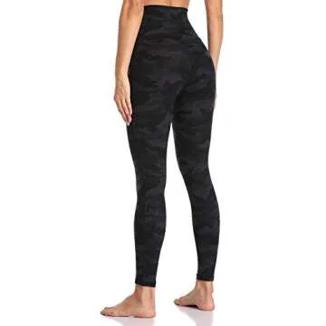 Colorfulkoala Women's High Waisted Tummy Control Workout Leggings 7/8 Length Yoga Pants with Pockets (L, Deep Grey Camo)