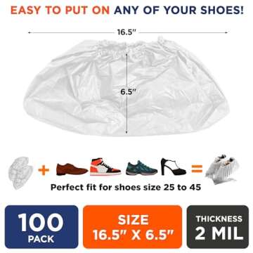 EZGOODZ White Indoor Shoe Covers Disposable Non Slip, 16.5 x 6.5 Inch. 100 Pack Shoe Booties Disposa...
