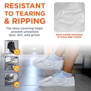 EZGOODZ White Indoor Shoe Covers Disposable Non Slip, 16.5 x 6.5 Inch. 100 Pack Shoe Booties Disposable. 2 Mil CPE Disposable Booties for Shoes Covers. Waterproof Surgical Boot Covers for Outdoor