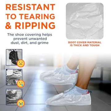 EZGOODZ White Indoor Shoe Covers Disposable Non Slip, 16.5 x 6.5 Inch. 100 Pack Shoe Booties Disposable. 2 Mil CPE Disposable Booties for Shoes Covers. Waterproof Surgical Boot Covers for Outdoor