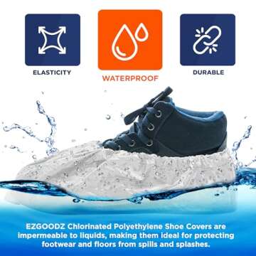 EZGOODZ White Indoor Shoe Covers Disposable Non Slip, 16.5 x 6.5 Inch. 100 Pack Shoe Booties Disposable. 2 Mil CPE Disposable Booties for Shoes Covers. Waterproof Surgical Boot Covers for Outdoor