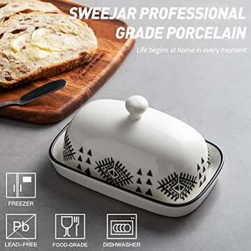 Sweejar Porcelain Butter Crock Keeper, French Butter Dish Keeps the Butter Fresh Soft & Spreadable, ...