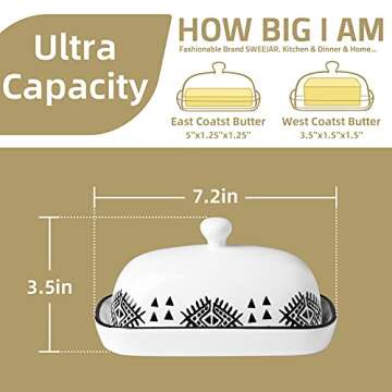 Sweejar Porcelain Butter Crock Keeper, French Butter Dish Keeps the Butter Fresh Soft & Spreadable, Serving Butter Easy for Bread Lovers Breakfast Kitchen Counter (Painting）