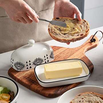 Sweejar Porcelain Butter Crock Keeper, French Butter Dish Keeps the Butter Fresh Soft & Spreadable, Serving Butter Easy for Bread Lovers Breakfast Kitchen Counter (Painting）