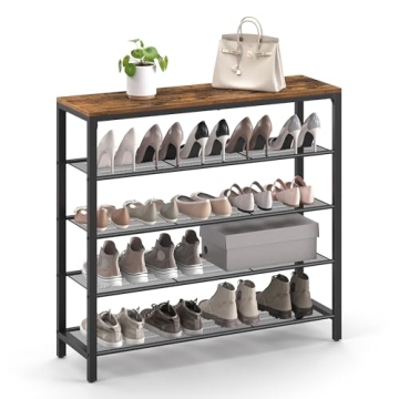 VASAGLE Shoe Rack, 5-Tier Shoe Storage Organizer with 4 Metal Mesh Shelves for 16-20 Pairs and Large...